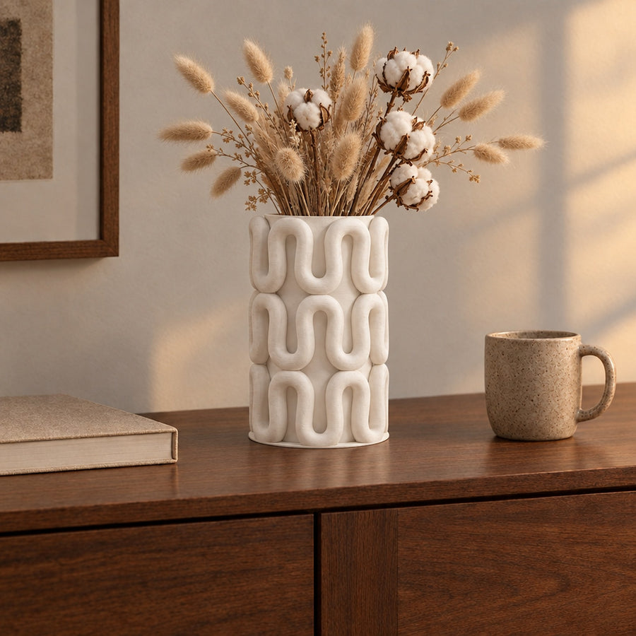 Anfora – hohe Deko-Vase mit Wellenrelief für Trockenblumen aus dem 3D-Druck