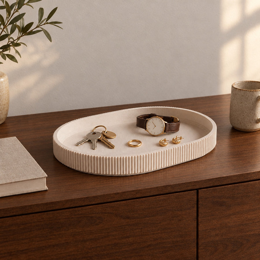 Vassa – ovales Deko-Tablett mit geripptem Rand aus dem 3D-Druck