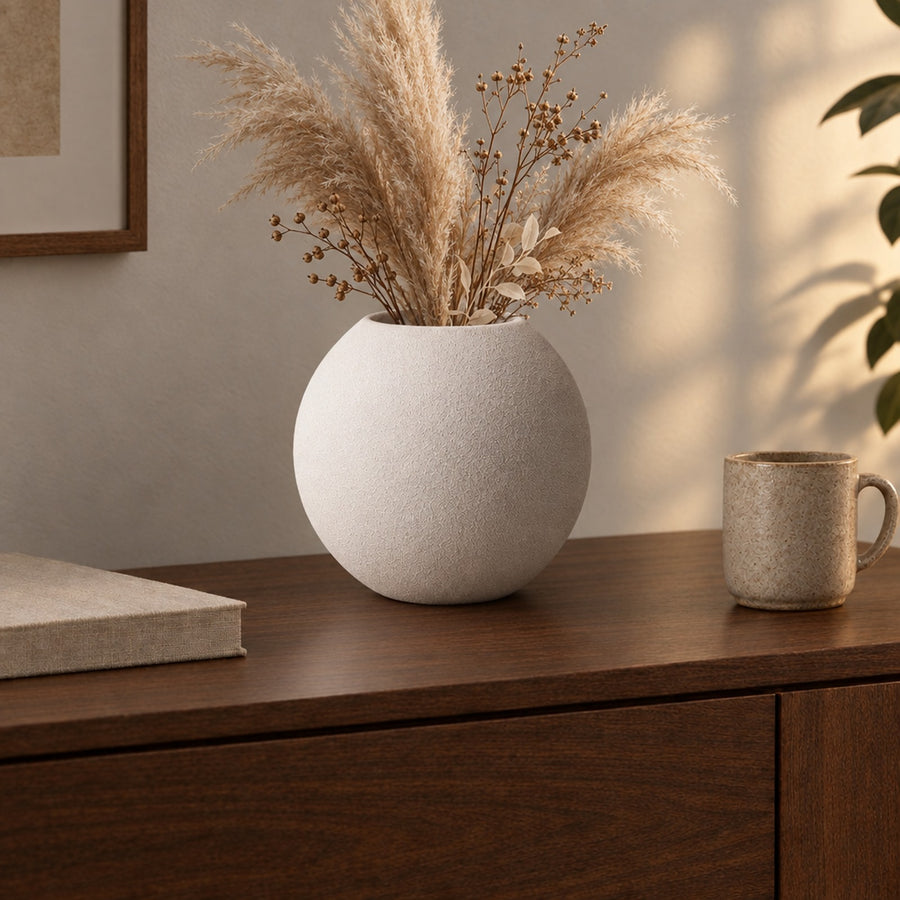Sabbia – Deko Vase für Trockenblumen in Kugelform mit Sandstruktur aus dem 3D-Druck