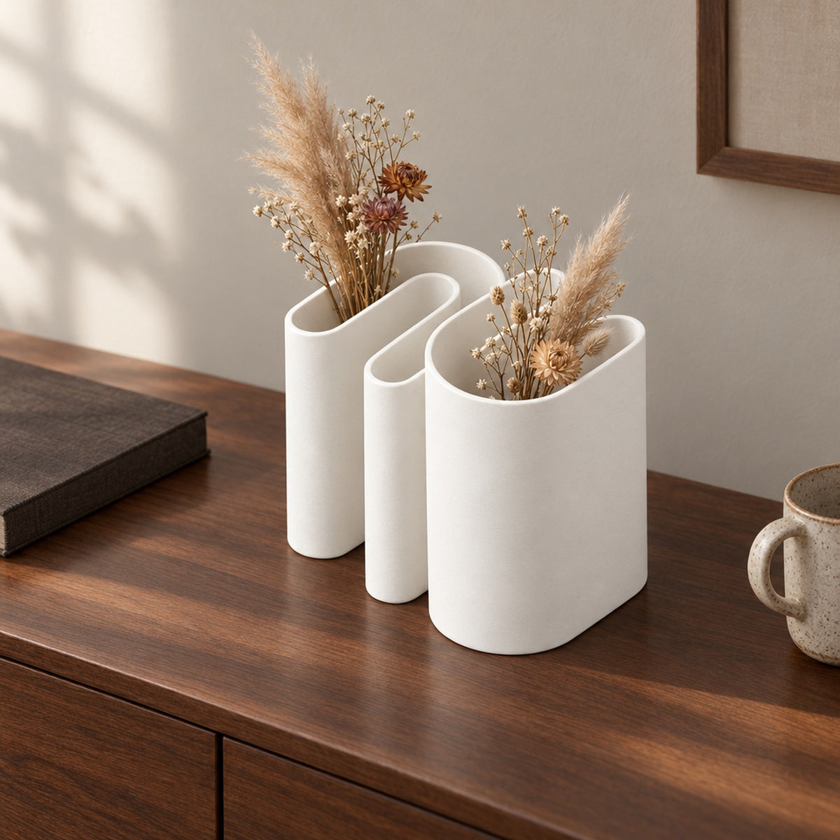 Giunto – Deko Vase 2-teilig für Trockenblumen mit Wellenwänden aus dem 3D-Druck
