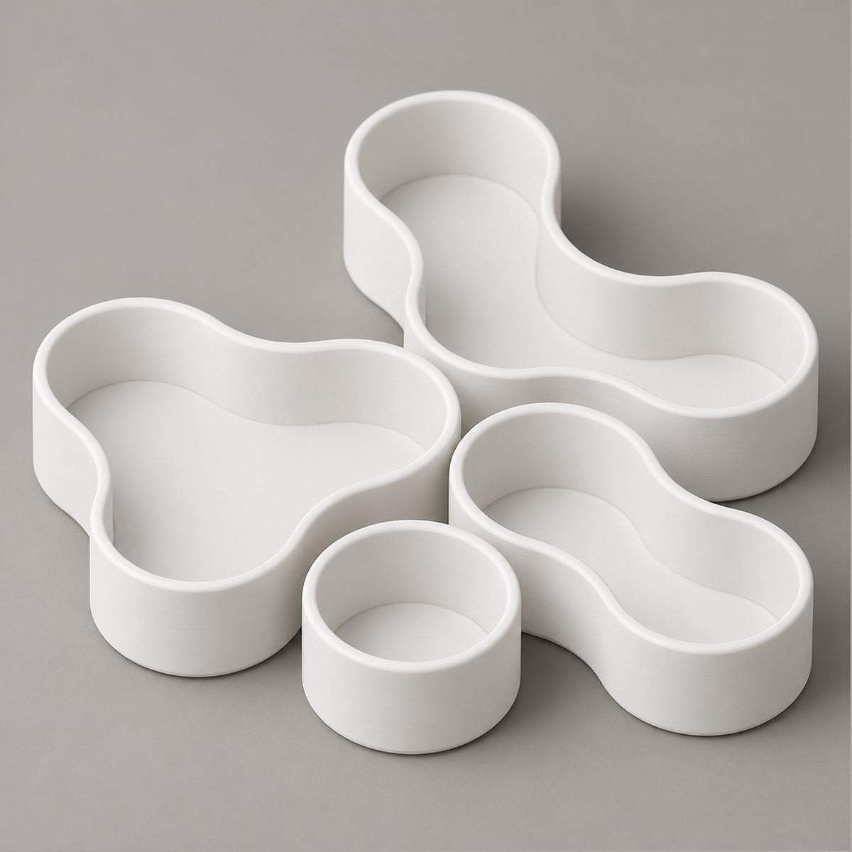 Arcipelago – vierteiliges Organizer-Set mit organischen Formen aus dem 3D-Druck