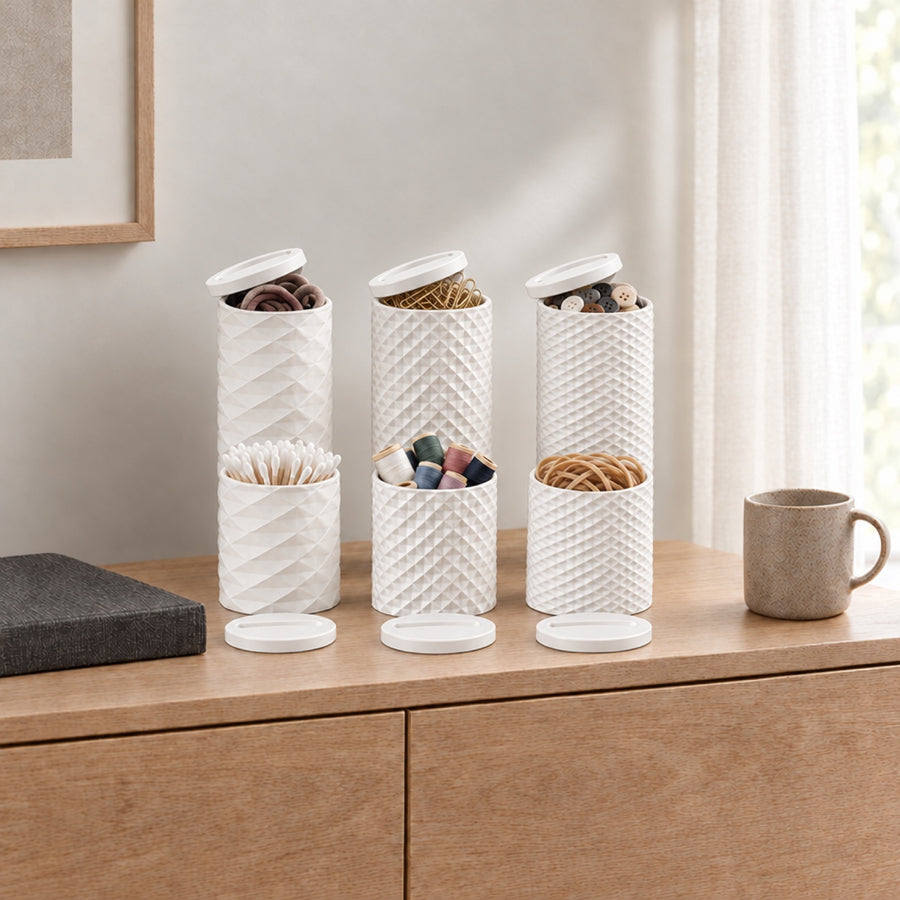 Barattolo – Dosen-Set aus sechs Dosen mit Rautenrelief aus dem 3D-Druck