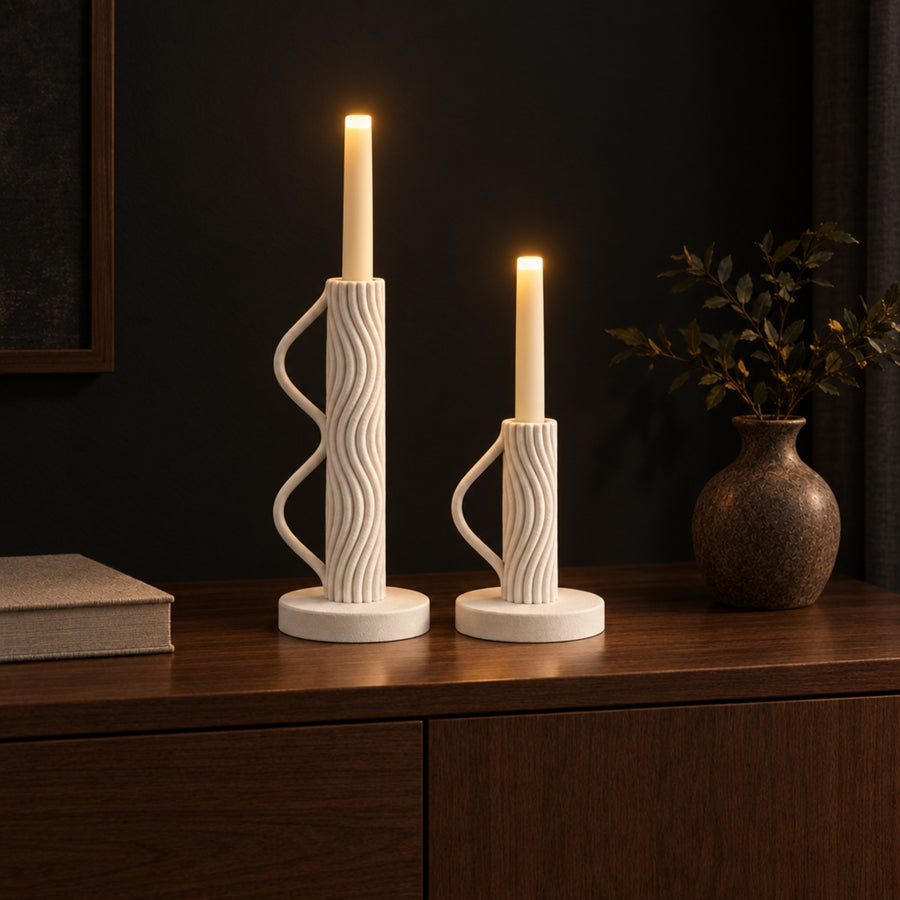 Flusso – Kerzenhalter-Set 2-teilig für LED-Stabkerzen mit gewellter Säule