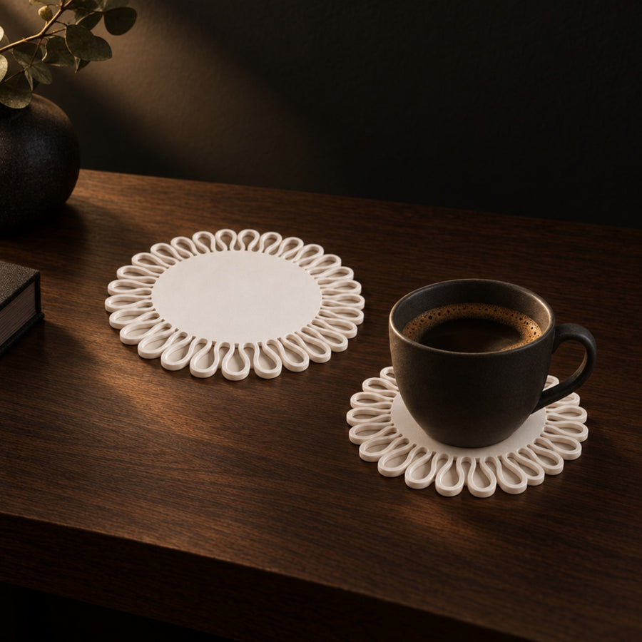 Sotto – zweiteiliges Untersetzer-Set mit Wellenrand aus dem 3D-Druck